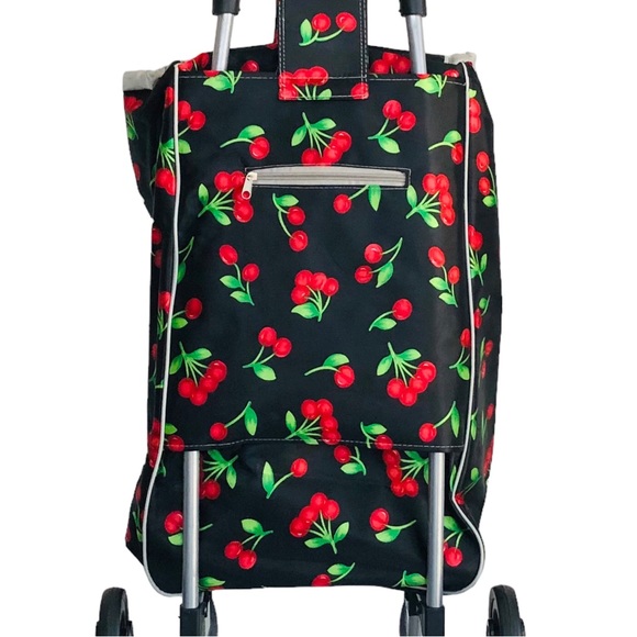 Large Rolling Shopping Tote Bag on Wheels Cherry Theme - Picture 6 of 14